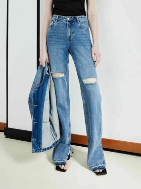 Breathable fabric Weather Proof Straight Leg Destroyed Jeans