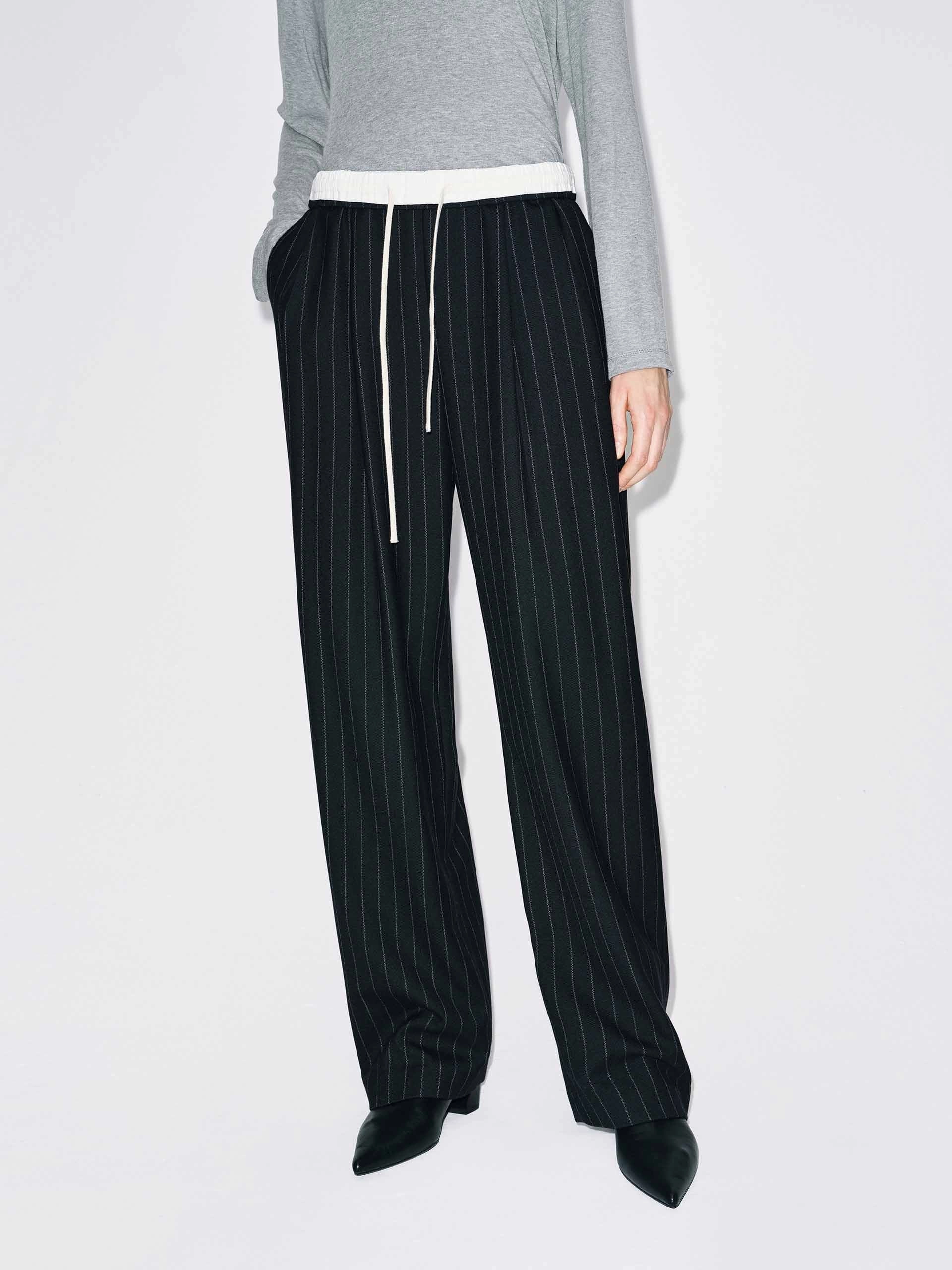 Pinstripe Drawstring Trousers Flex Fit Design