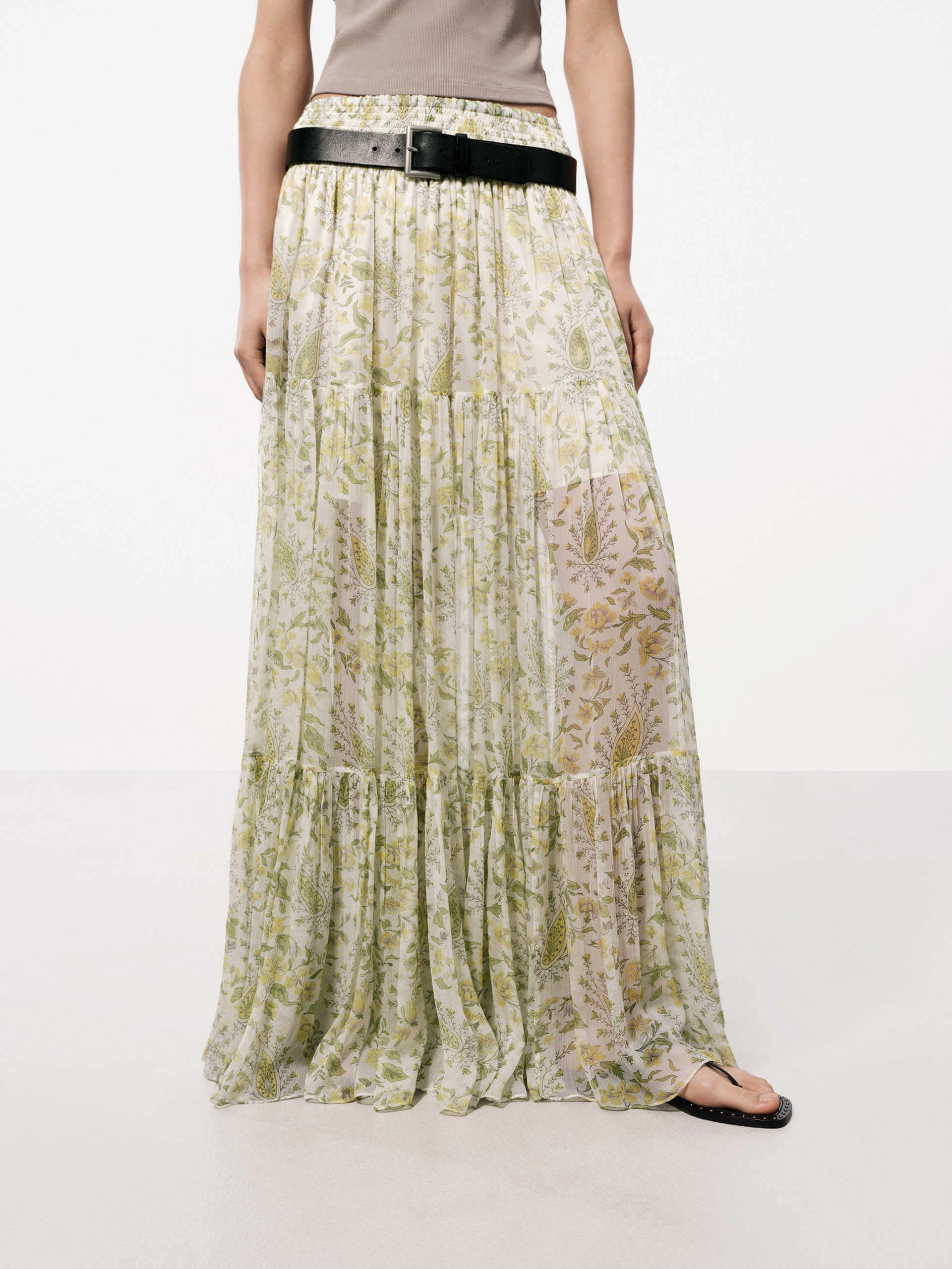 Floral Print Flowy Maxi Skirt Comfort Focused