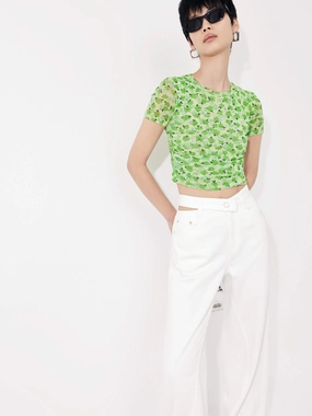Floral Print Pleated Top Tailored Seams VersatileNeckline