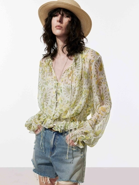 Gym Wear Floral Print Silk Blouse