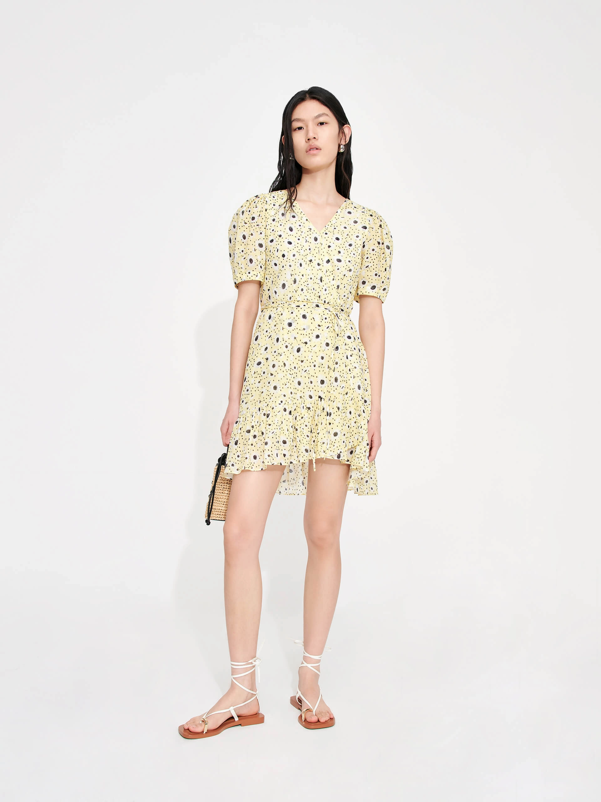 AntiStaticMaterial Floral Print Wrap Dress