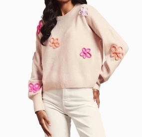 All Season Knitwear Flower Pop Crew Neck Jumper In Haze