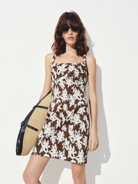 Flower Print Backless Dress Relax Line