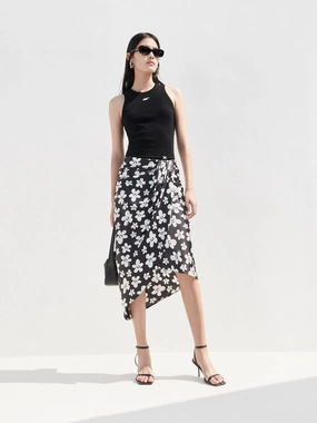 Relaxed Comfort Fit Flower Print Overlap Skirt