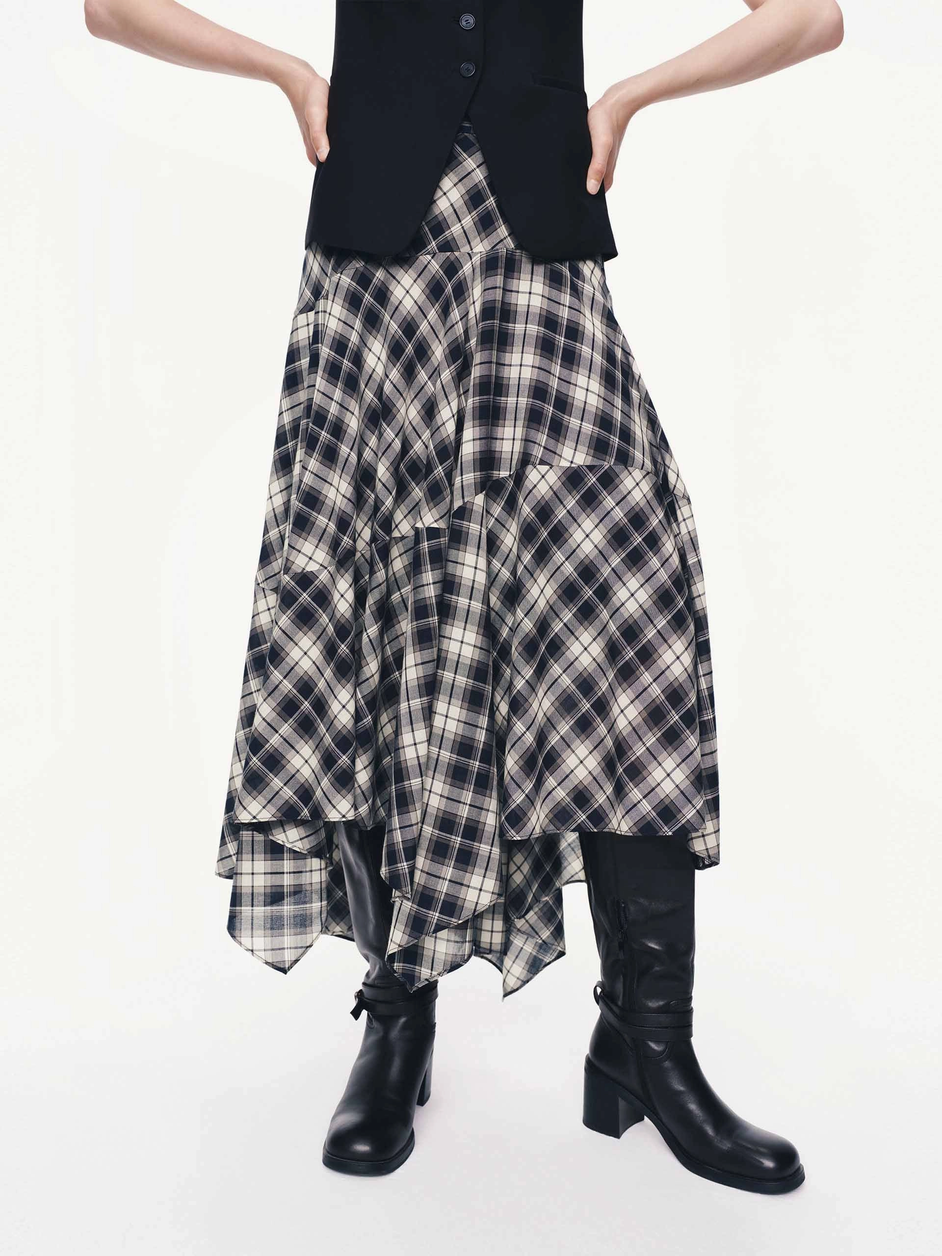 Timeless Comfort Fit Asymmetric Plaid Skirt