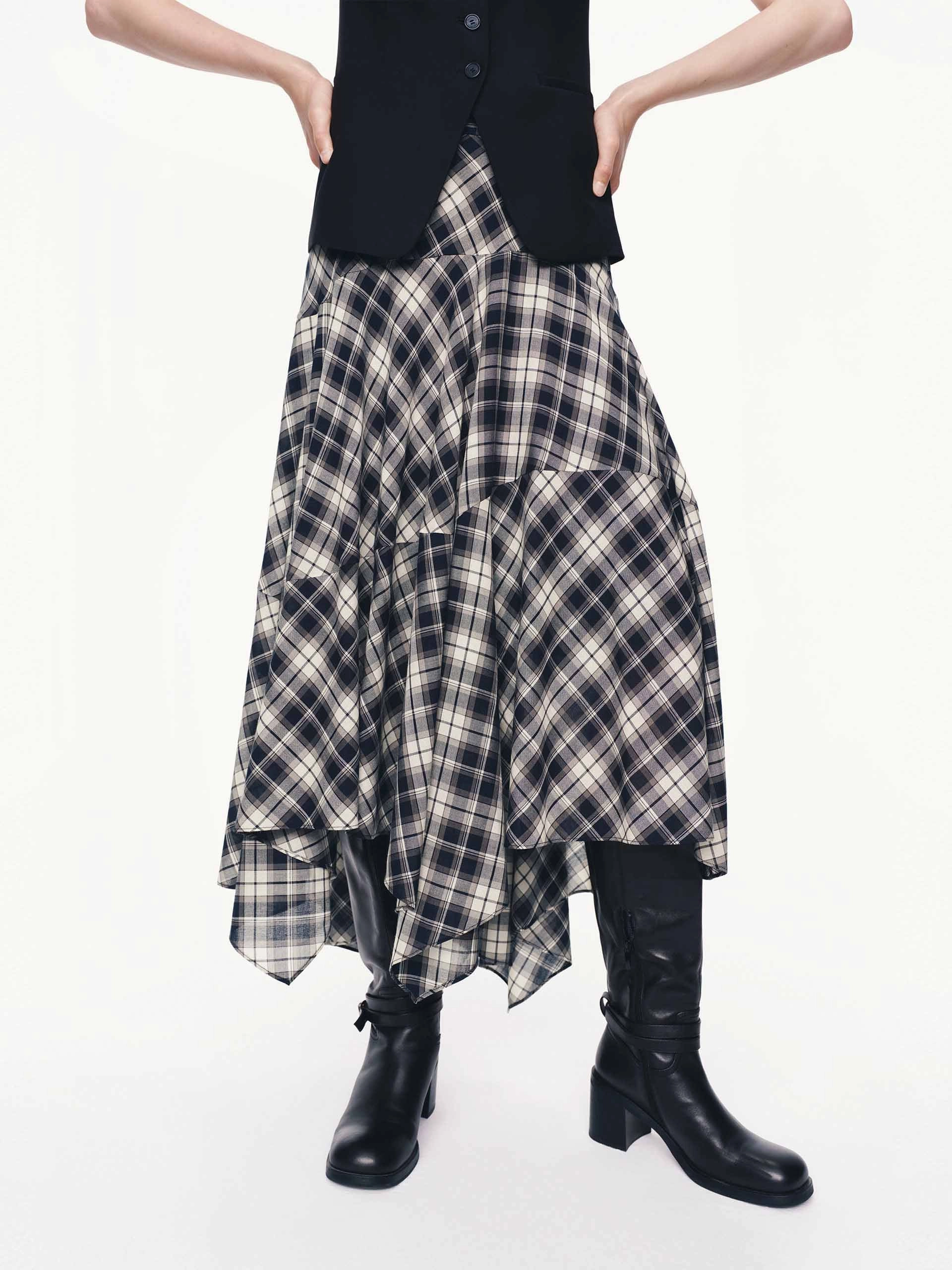 Asymmetric Plaid Skirt Effortless Comfort Tear Resistant Weave