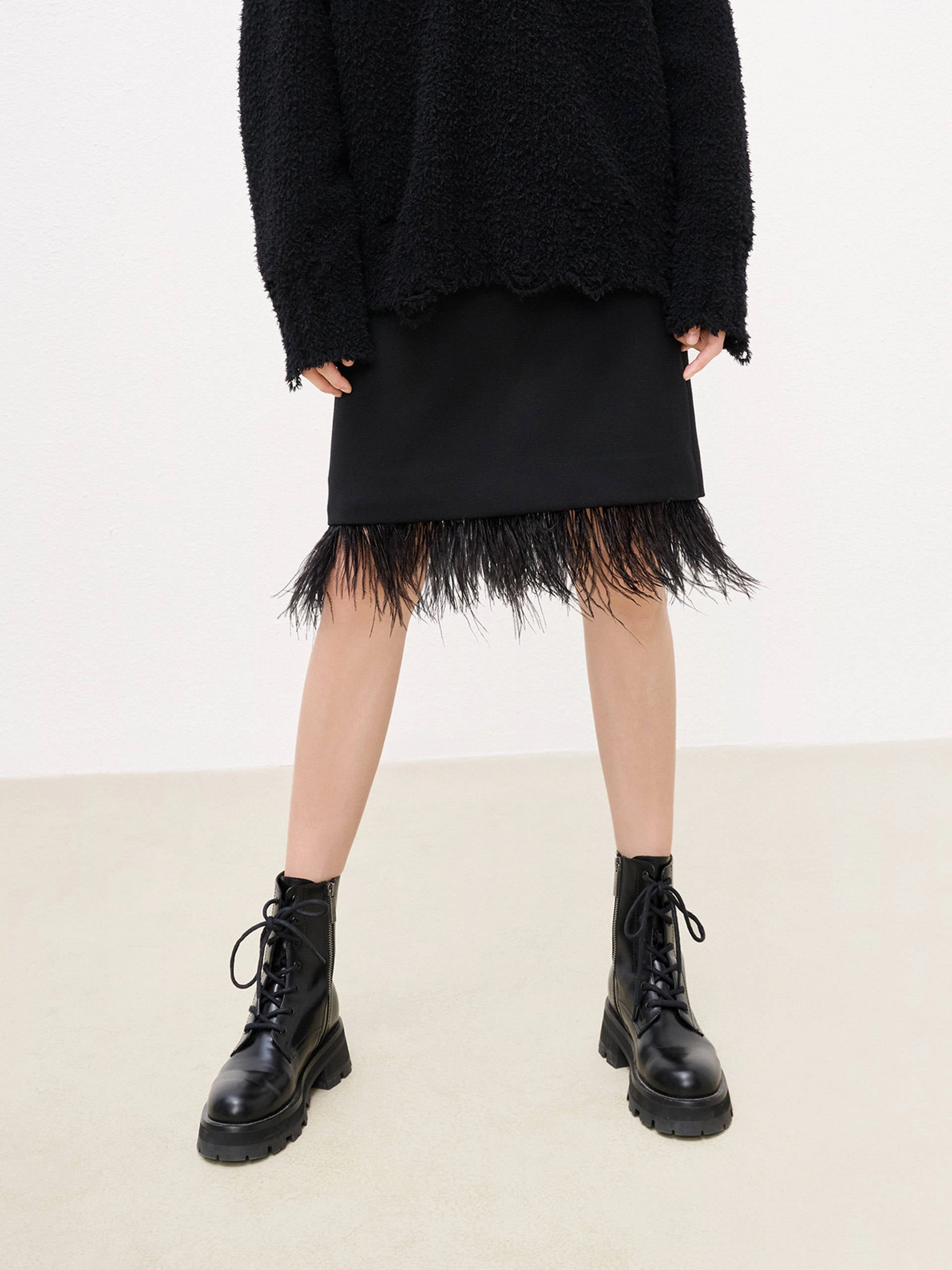 Water Repellent Coating Detachable Feather Midi Skirt