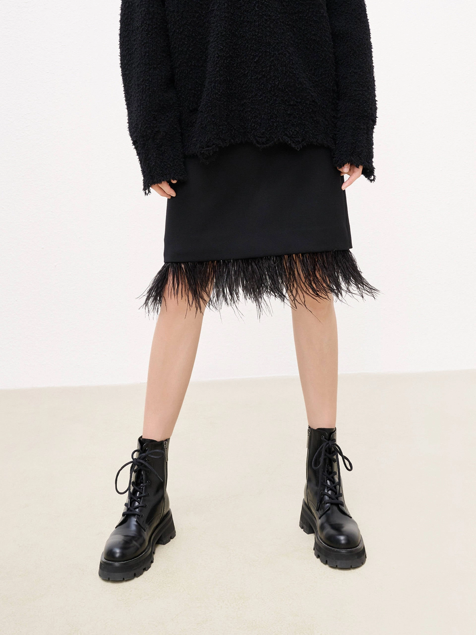 Detachable Feather Midi Skirt Quick Layering Soft Waistband