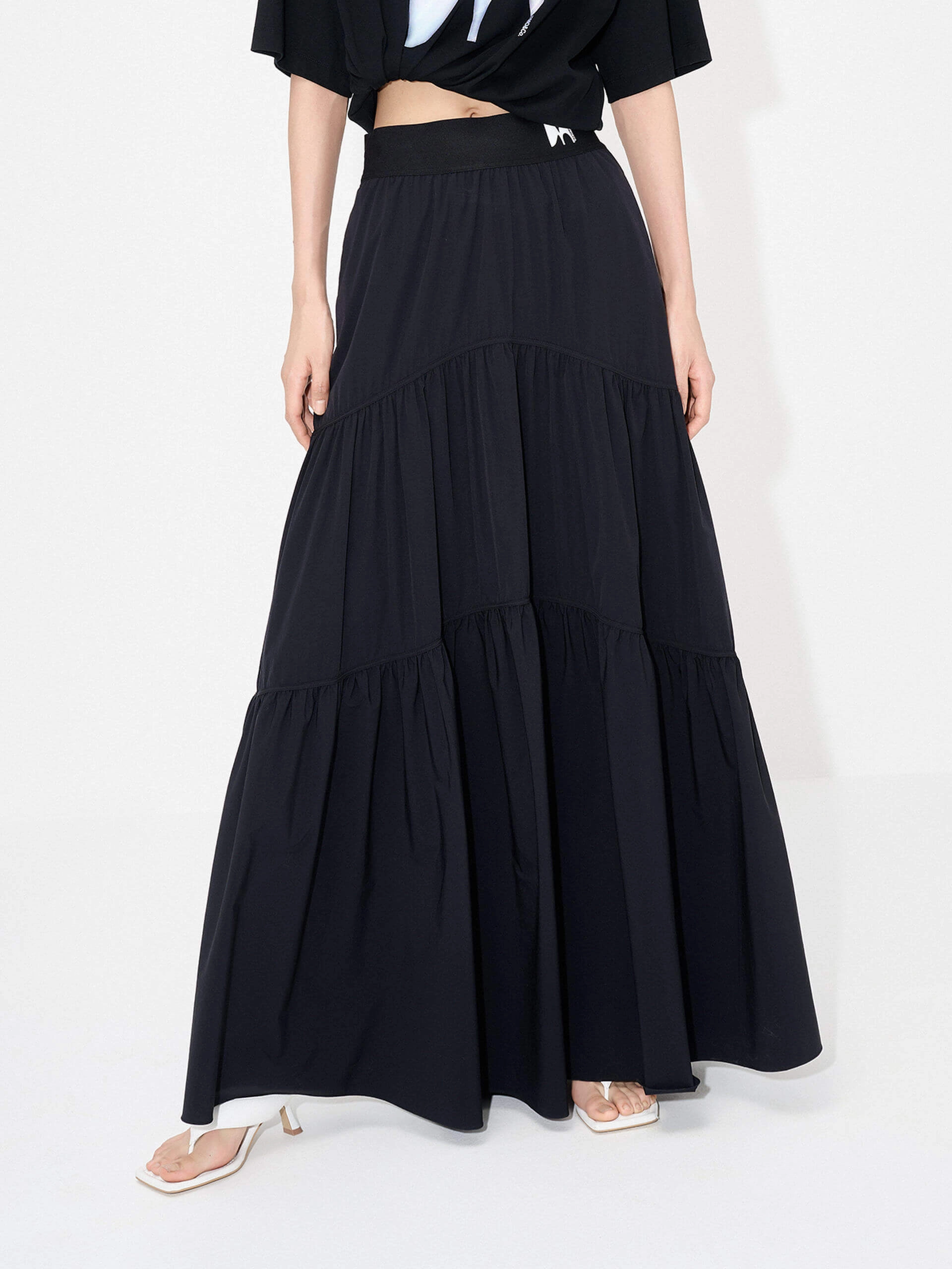 Noise Reduciting Fabric Stylish Cut Flowy Maxi Skirt