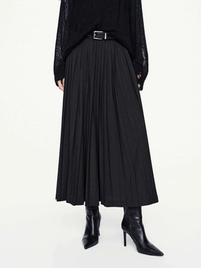 Flowy Pleated Midi Skirt Wide Leg Sport Comfort Fit