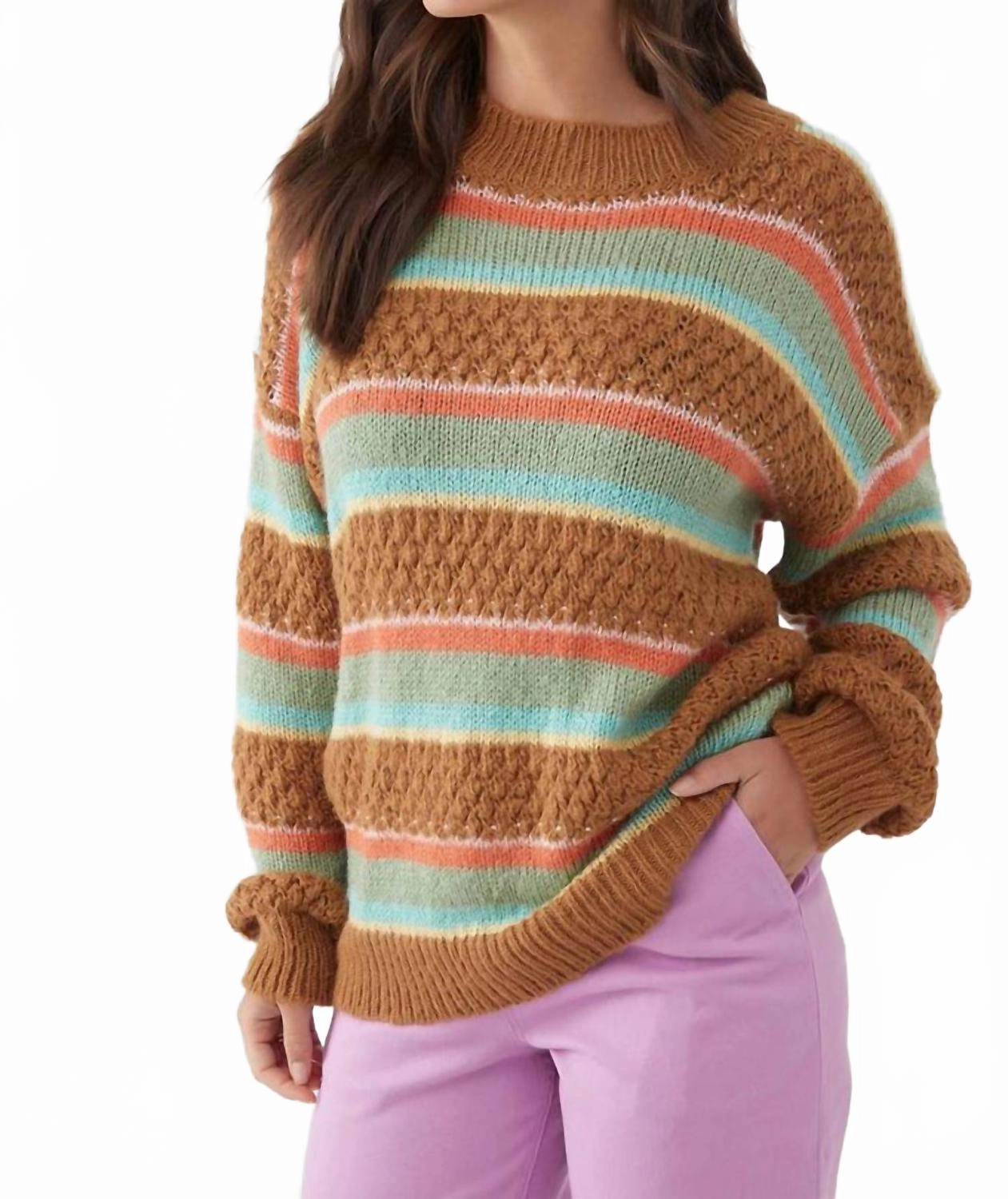 Cozy Essential Double Layered Collar Floyd Slouchy Knit Sweater In Chipmunk