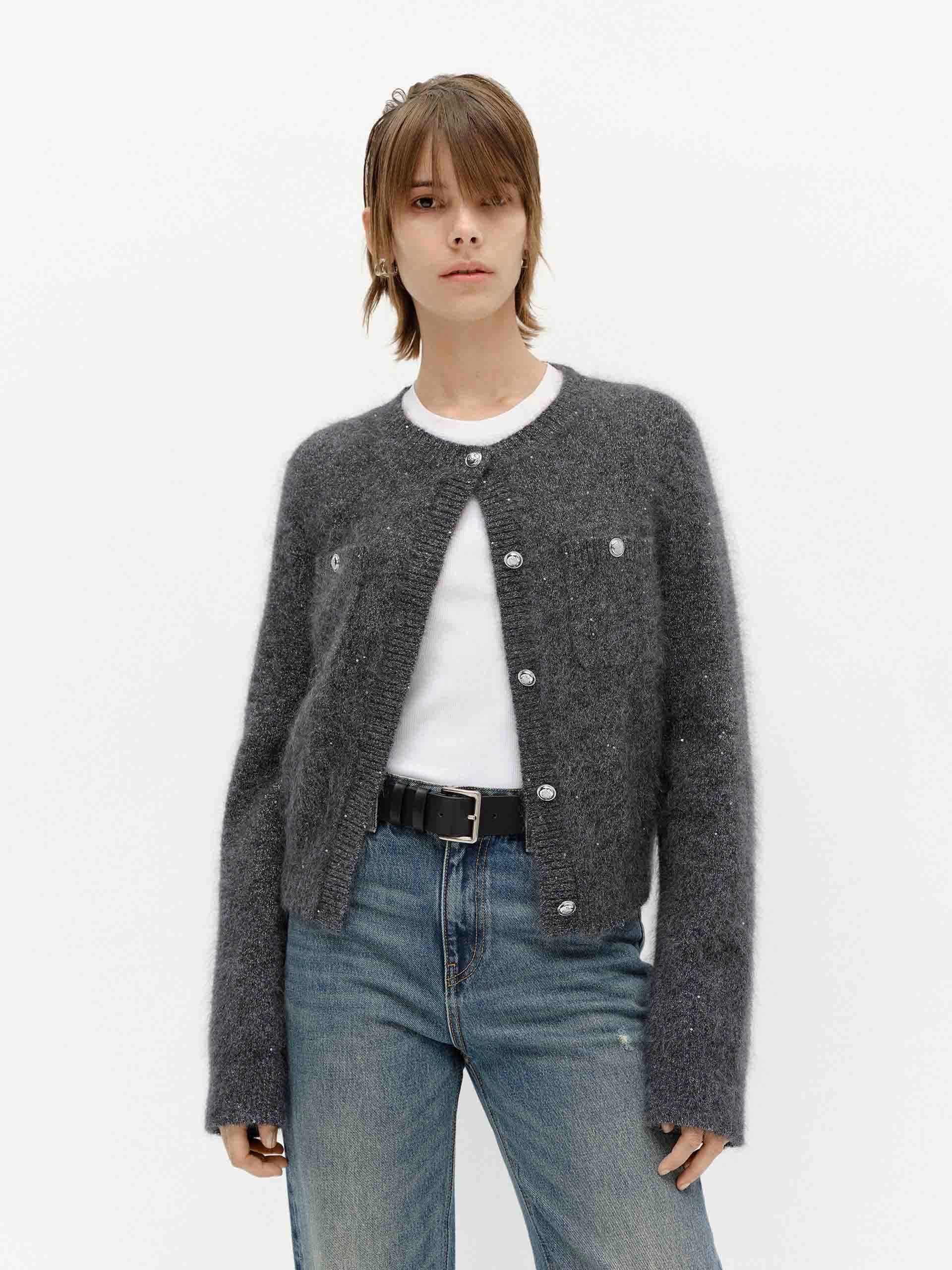 EcoCertified Material BondedShoulderTaping Fluffy Crew Neck Cardigan