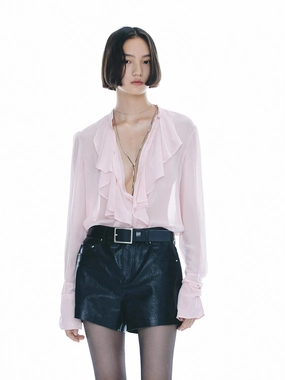 WaterRepellent Coating Silk Ruffles Detail Blouse