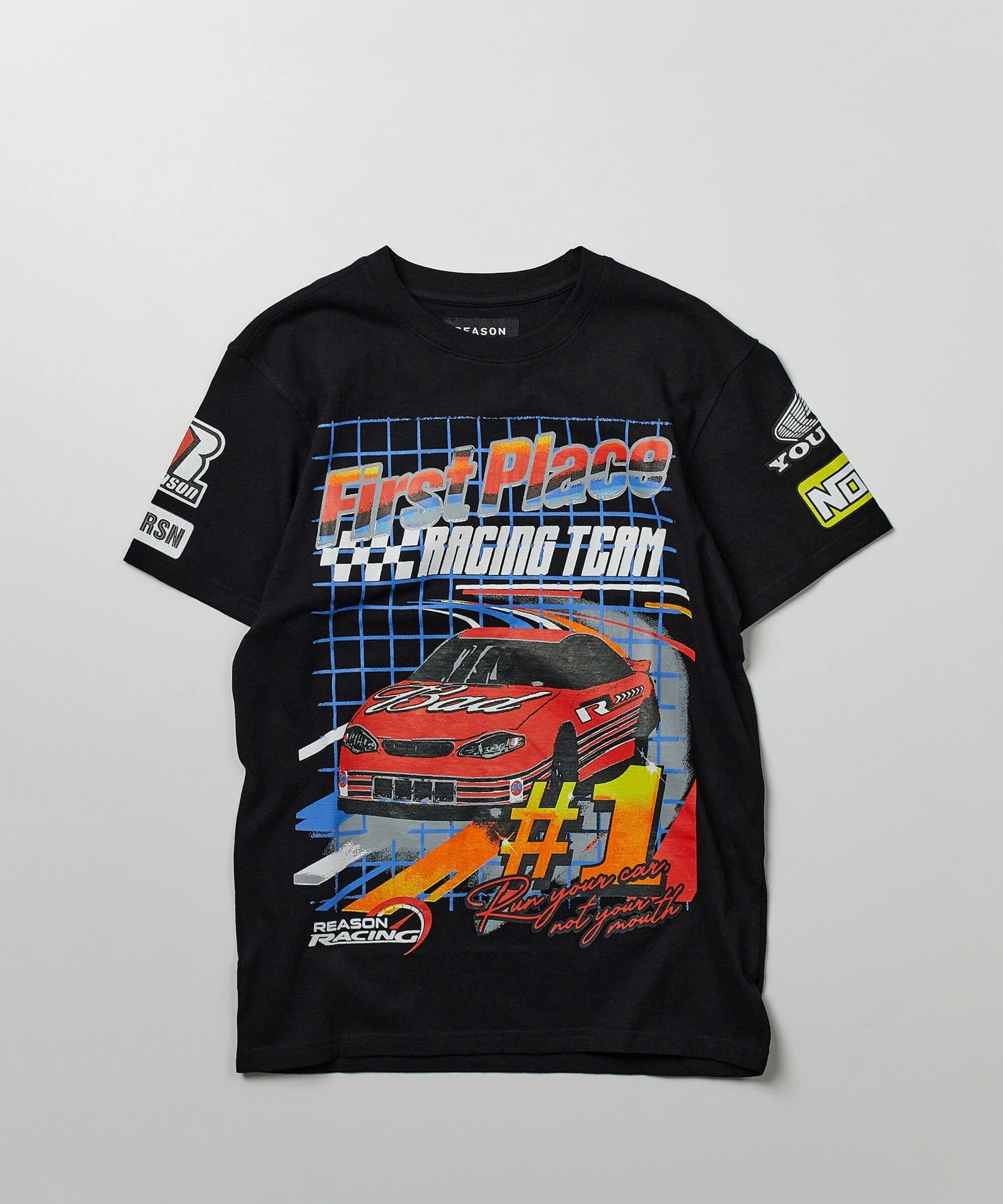 Foreign Racing Speed Short Sleeve Graphic Print Tee - Black Thermal Regulation Fabric Quick Dry Blend