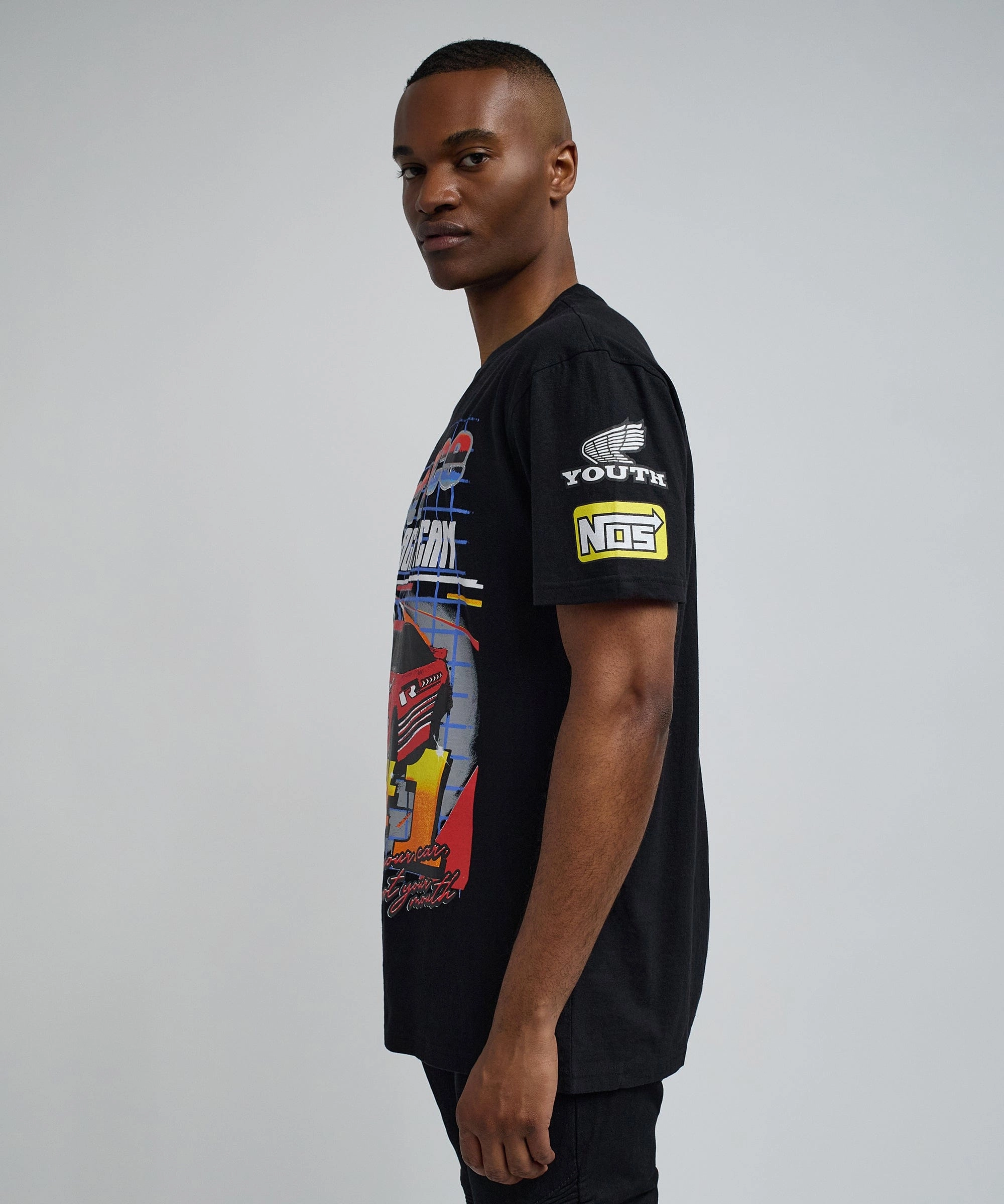 BiodegradableFabric Foreign Racing Speed Short Sleeve Graphic Print Tee - Black