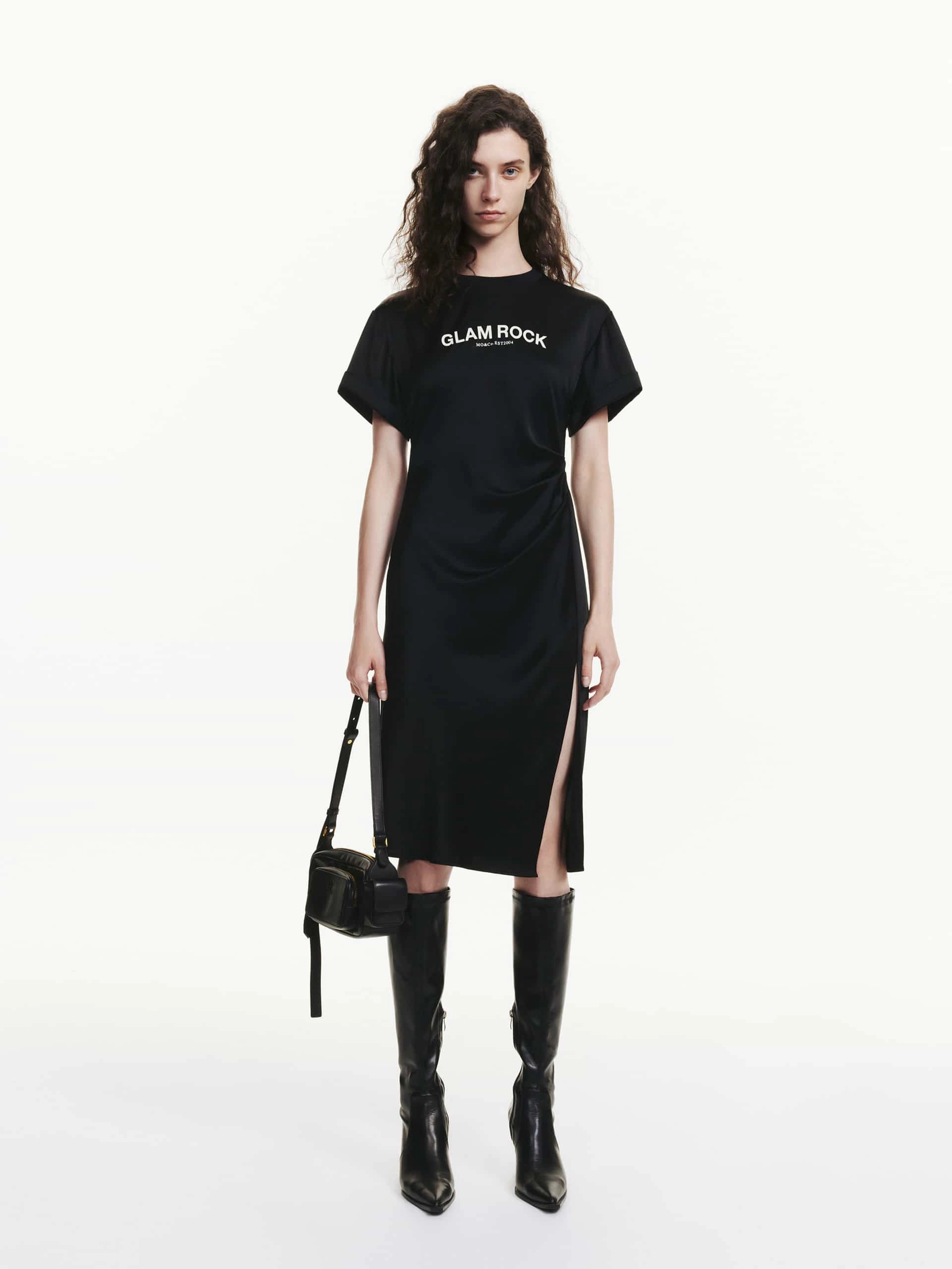 Side Slit Pleated Dress bold appearance Front Ruffle