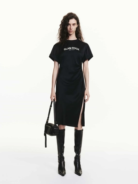 Silky Movement Side Slit Pleated Dress
