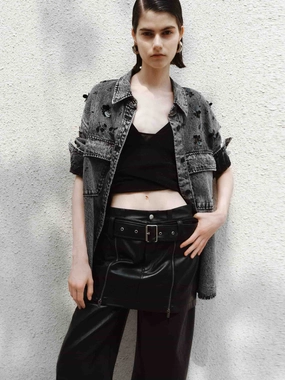 Quick Access Hidden Pockets Sequin Detail Loose Jacket