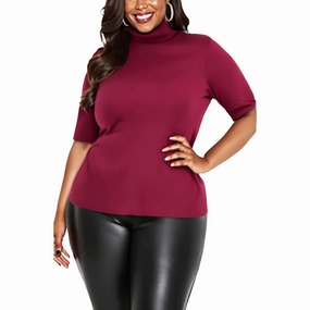 Plus Womens Short Sleeve Knit Turtleneck Sweater Elegant Knit