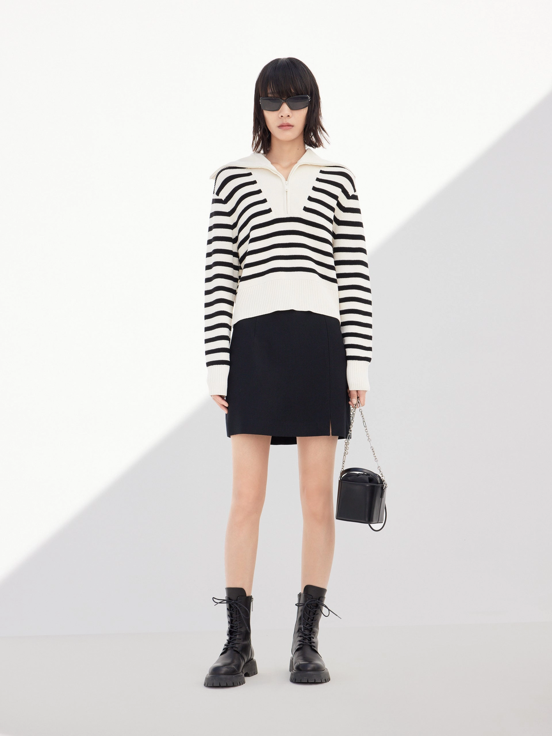 Wool Blend Striped Knit Top Active Look