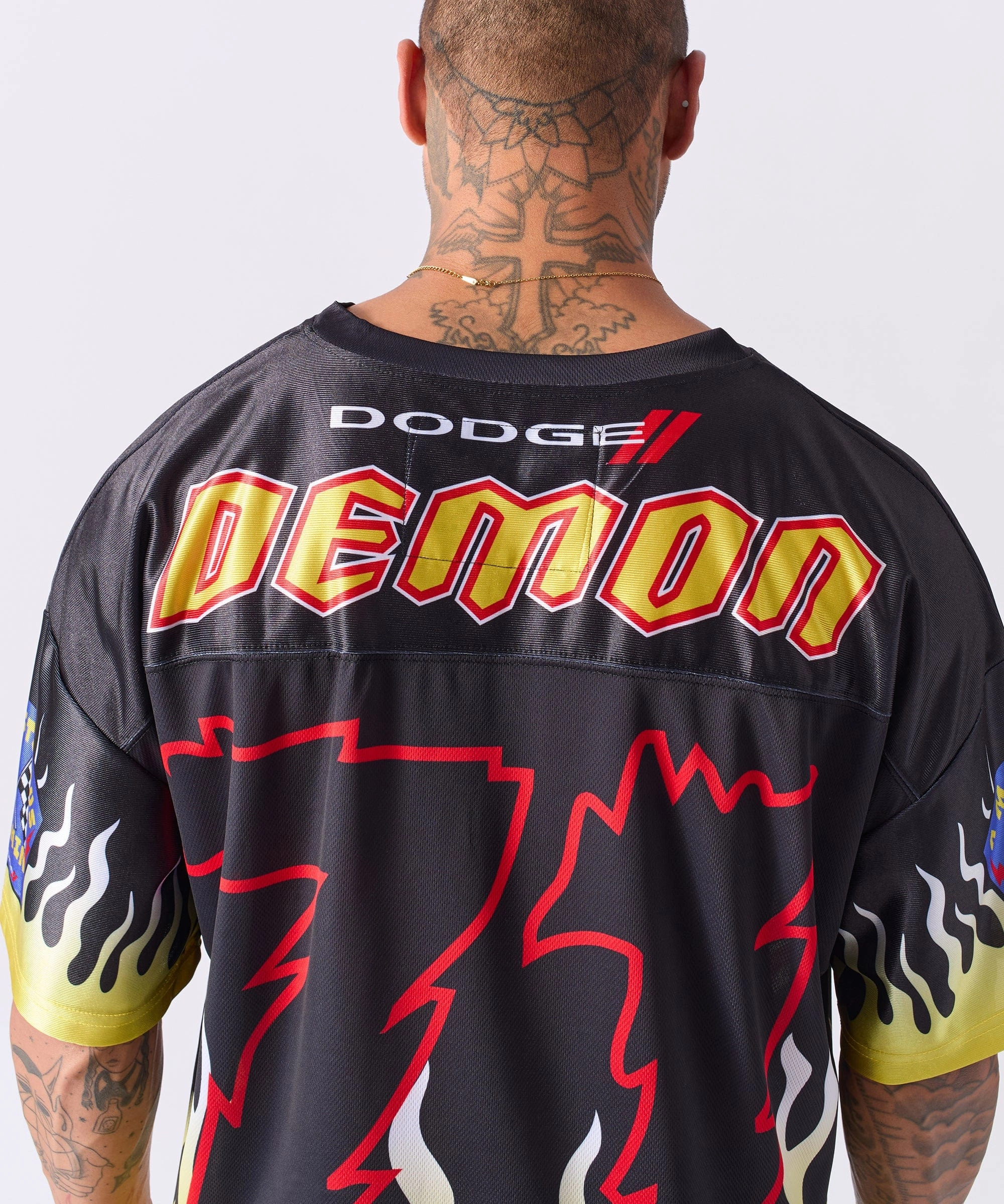 Elasticized Waistband Knit Fabric Technology Dodge Demon Football Jersey - Black