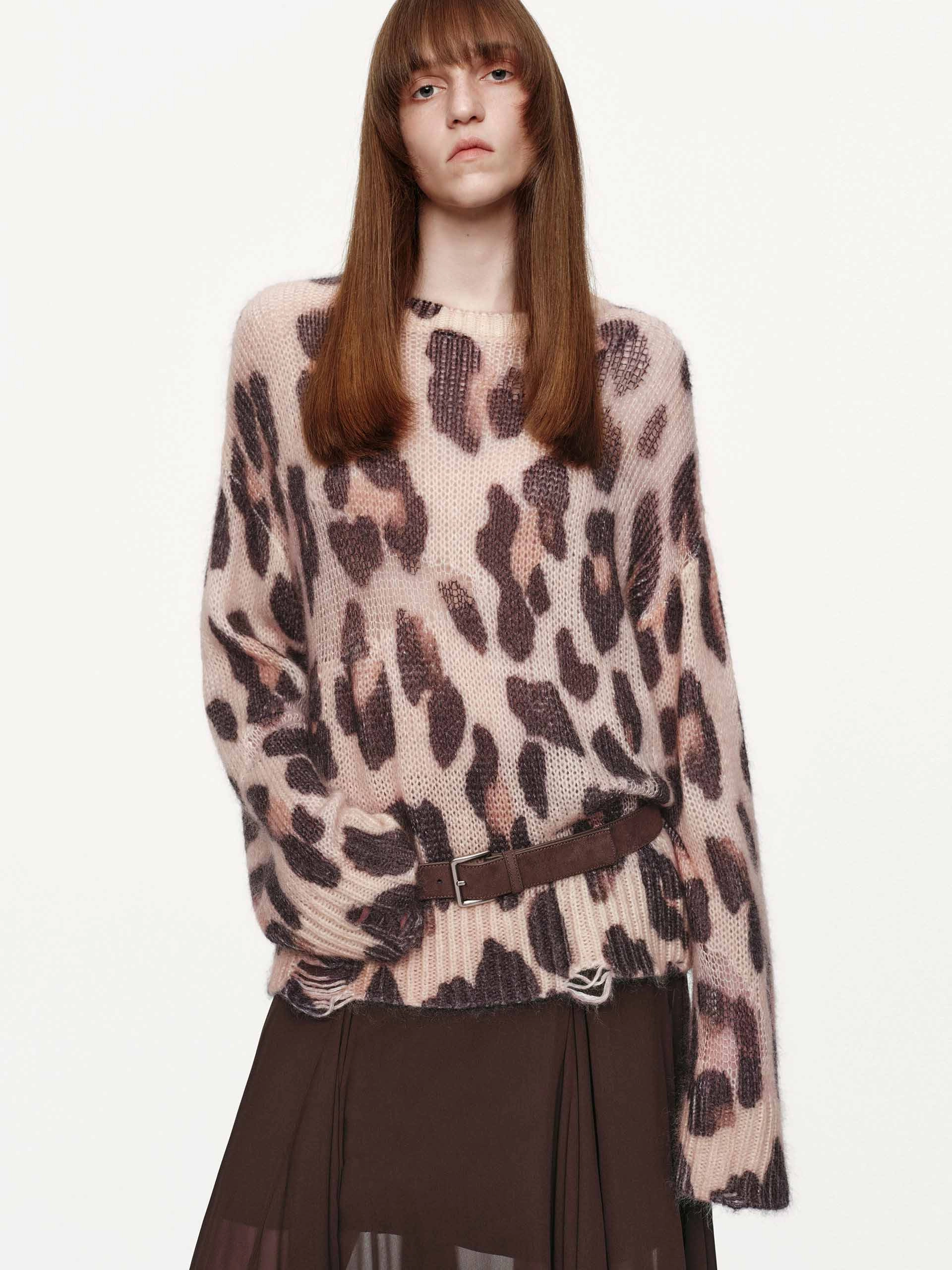 AntiFade Treatment Leopard Print Distressed Sweater