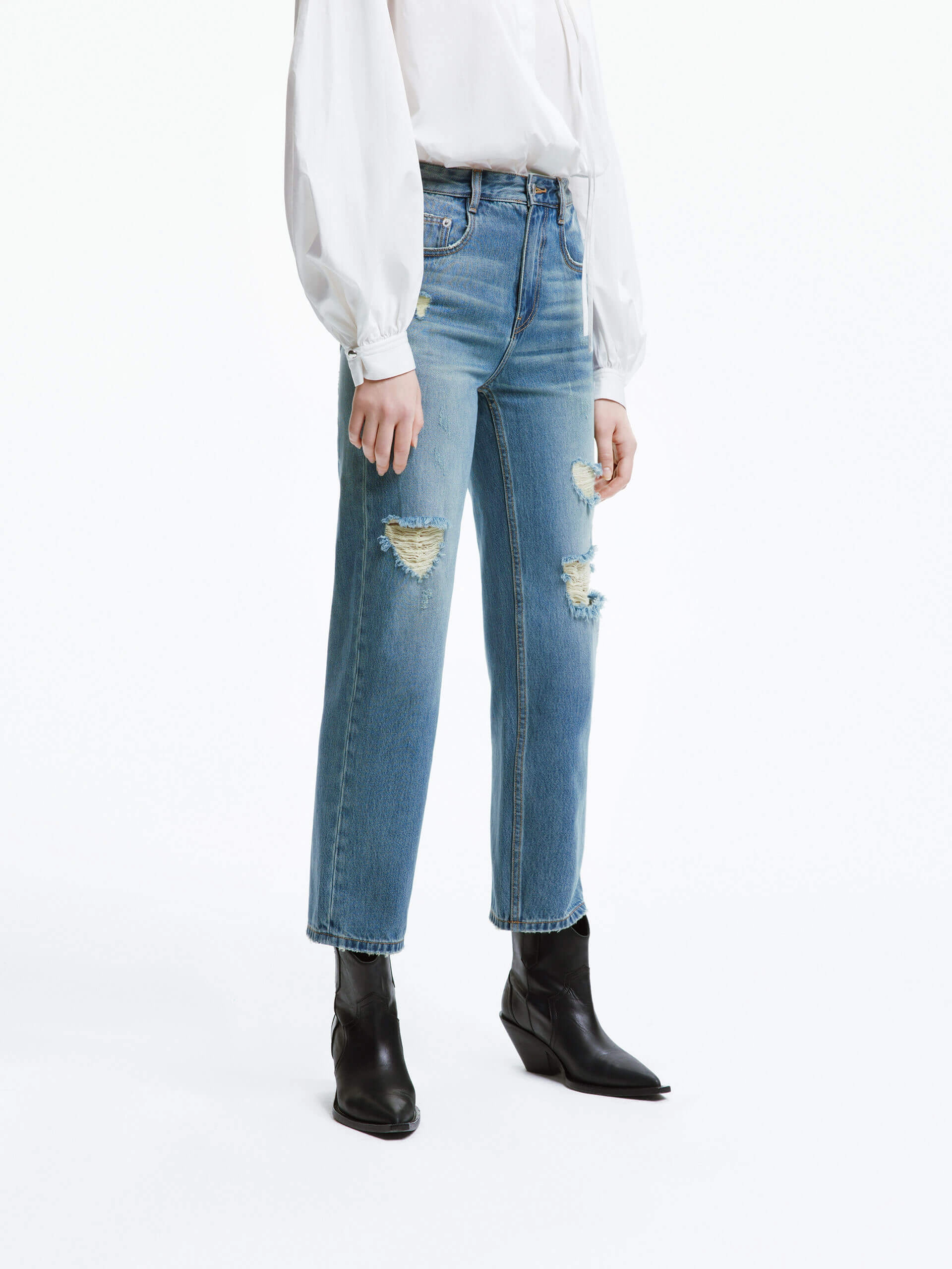Frayed Detail Ankle Jeans Stylish Fit