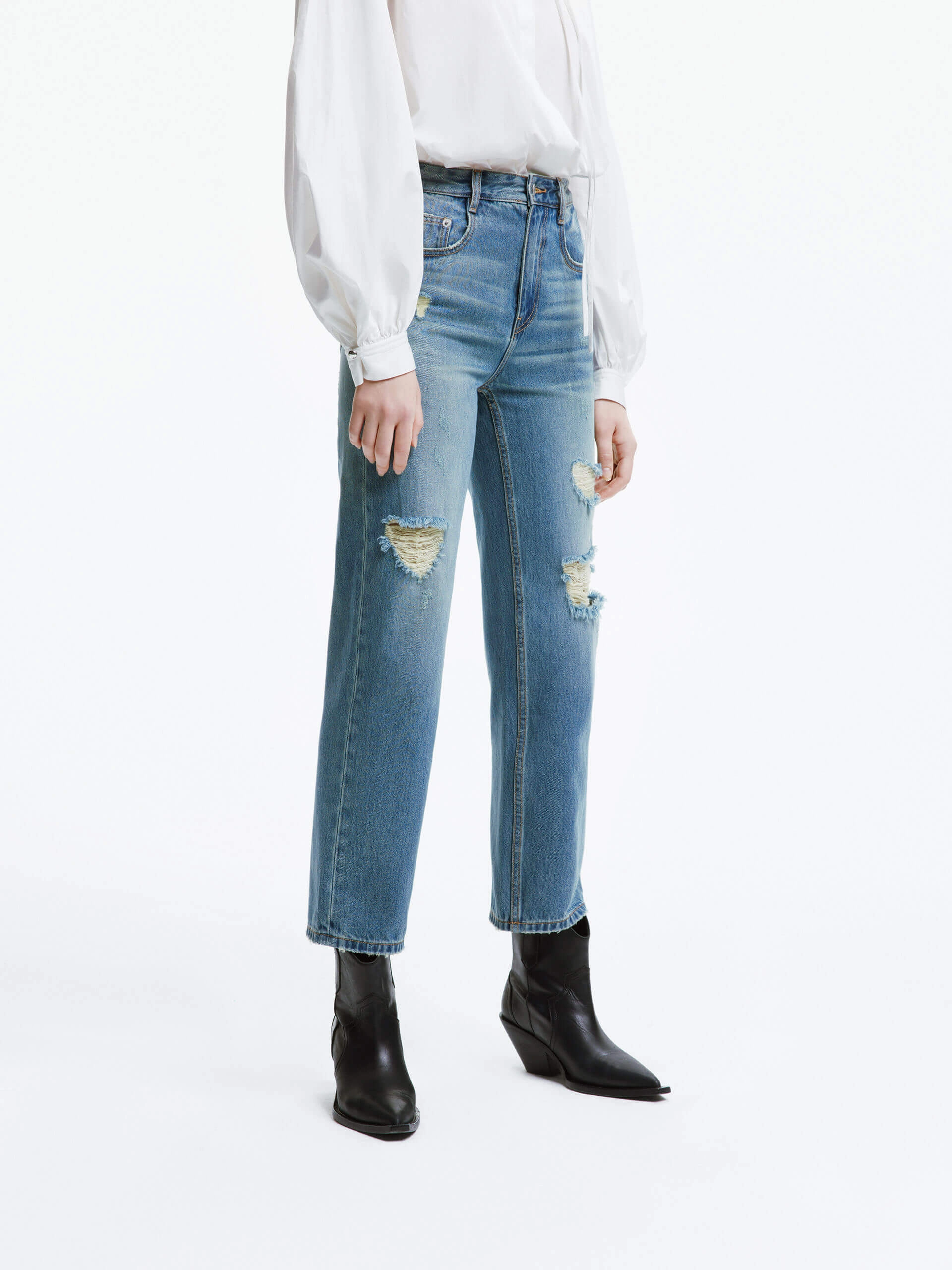 Frayed Detail Ankle Jeans Bold Look Parent Style Standard Piece