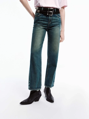 Frayed Detail Straight Jeans Vintage Lover Teen Outfit
