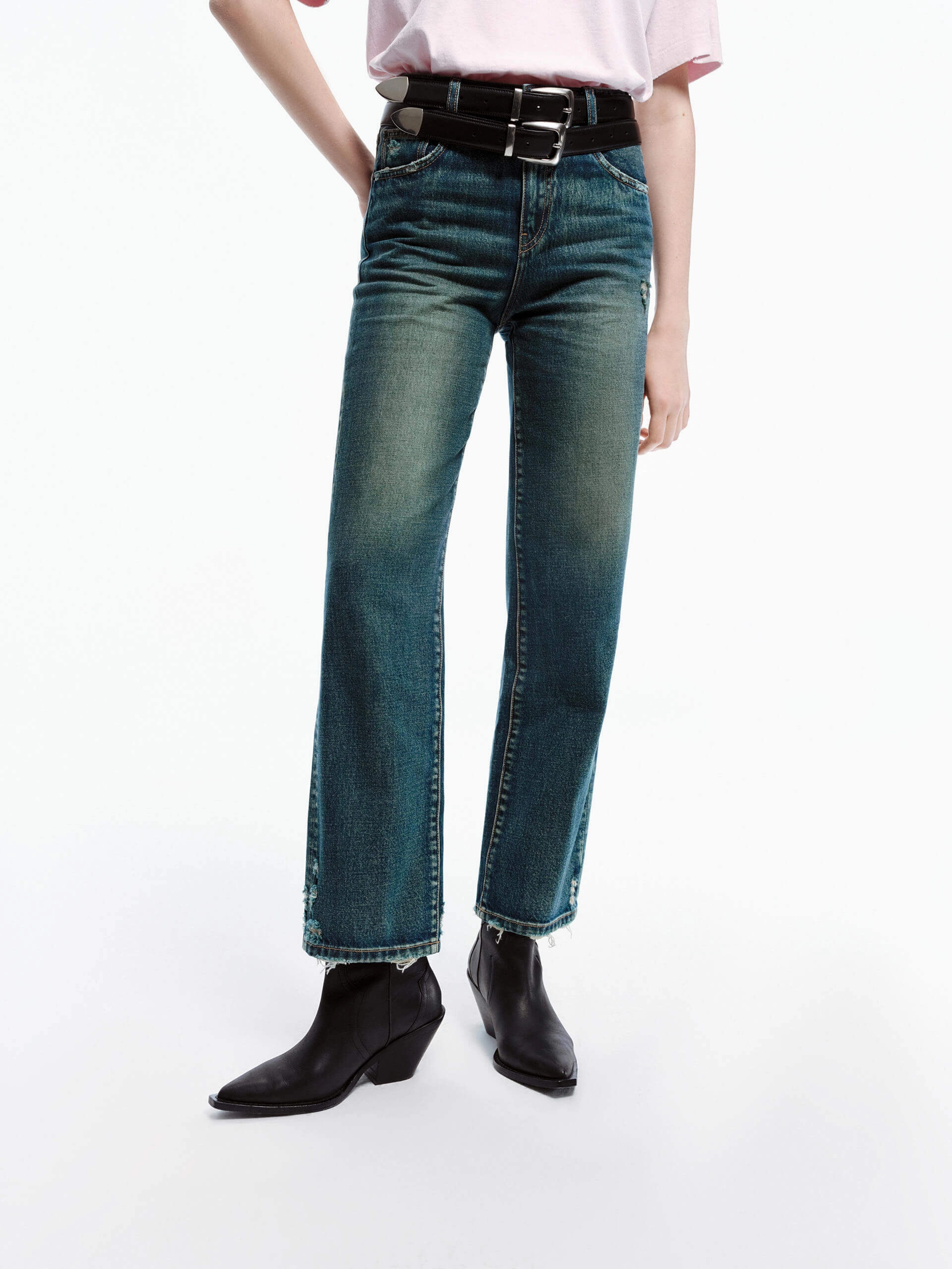 Frayed Detail Straight Jeans Vintage Lover Teen Outfit