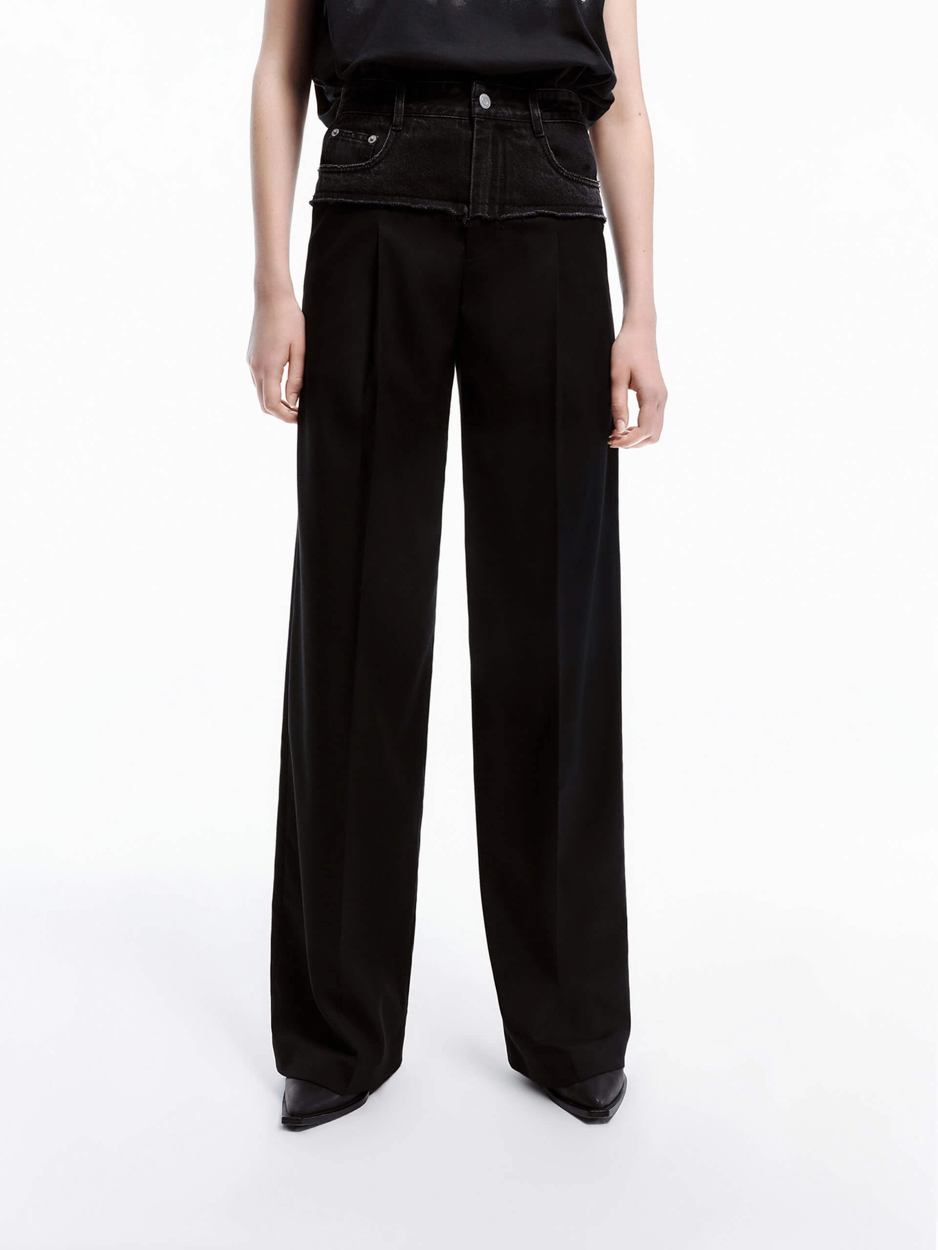 Frayed Seam Paneled Pants Comfort Focus