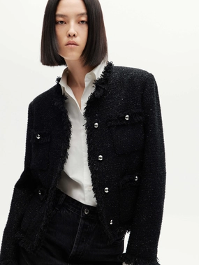 UltraSoft Lining Airy Mesh Lining Frayed Trims Tweed Jacket