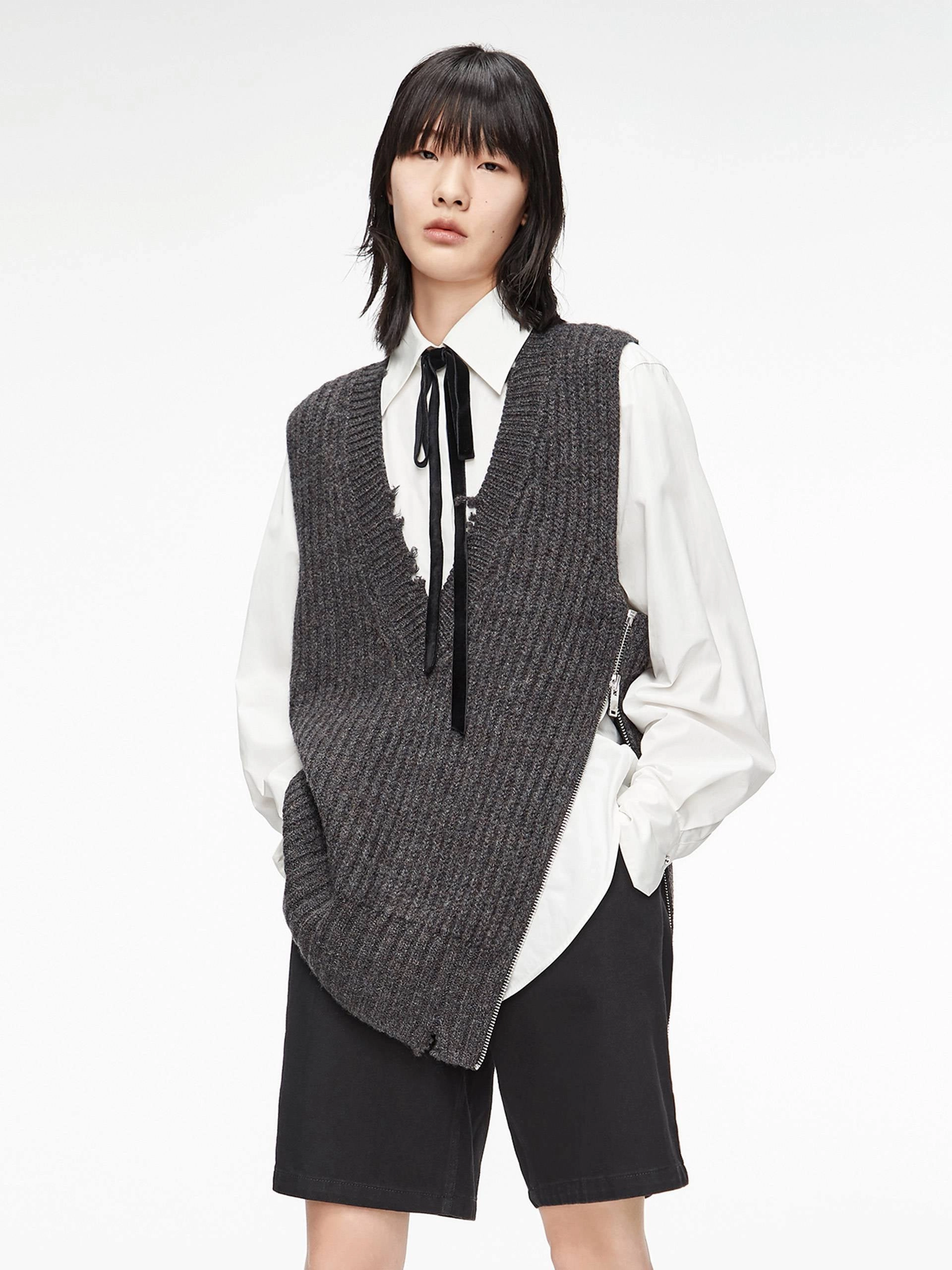 Frayed V-Neck Wool Knit Vest EthicallySourcedMaterial Soft Material