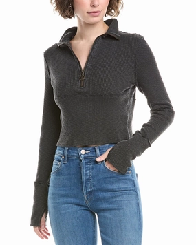 Free People Midnight 1/2-Zip Pullover Premium Cotton Blend Casual Wear