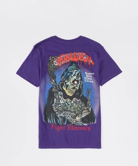 Mishka Fight Illiteracy Short Sleeve Tee - Purple Fashion Blouse TurtleneckDesign