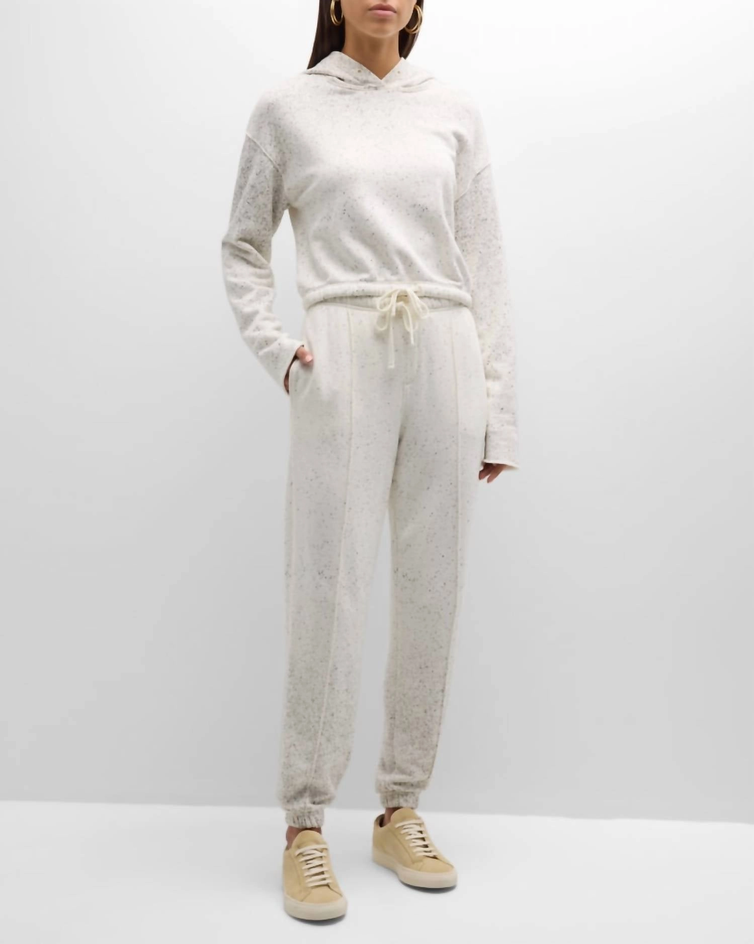 French Terry With Speckled Treatment Pullover In Chalk/iron Lightweight Layer