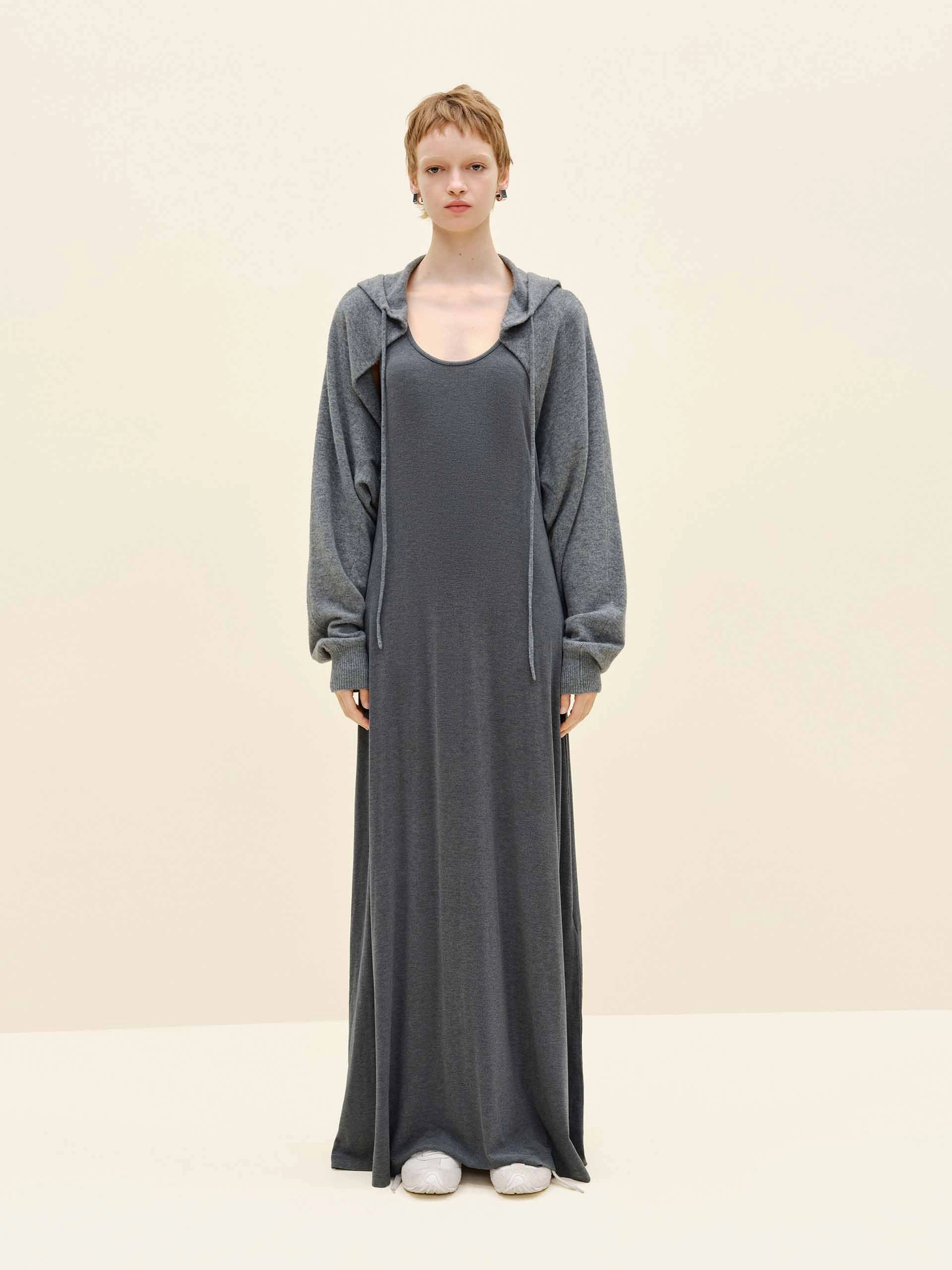 Balanced Texture Smart Casual U-neck Dress With Cardigan
