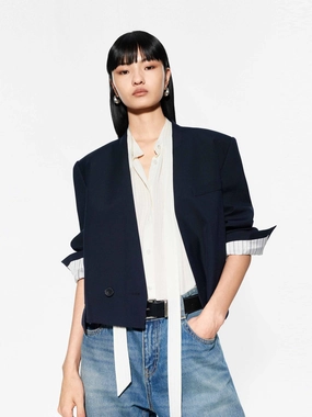 Reinforced Elbow Panels FlexibleHoodDesign Cropped Collarless Blazer