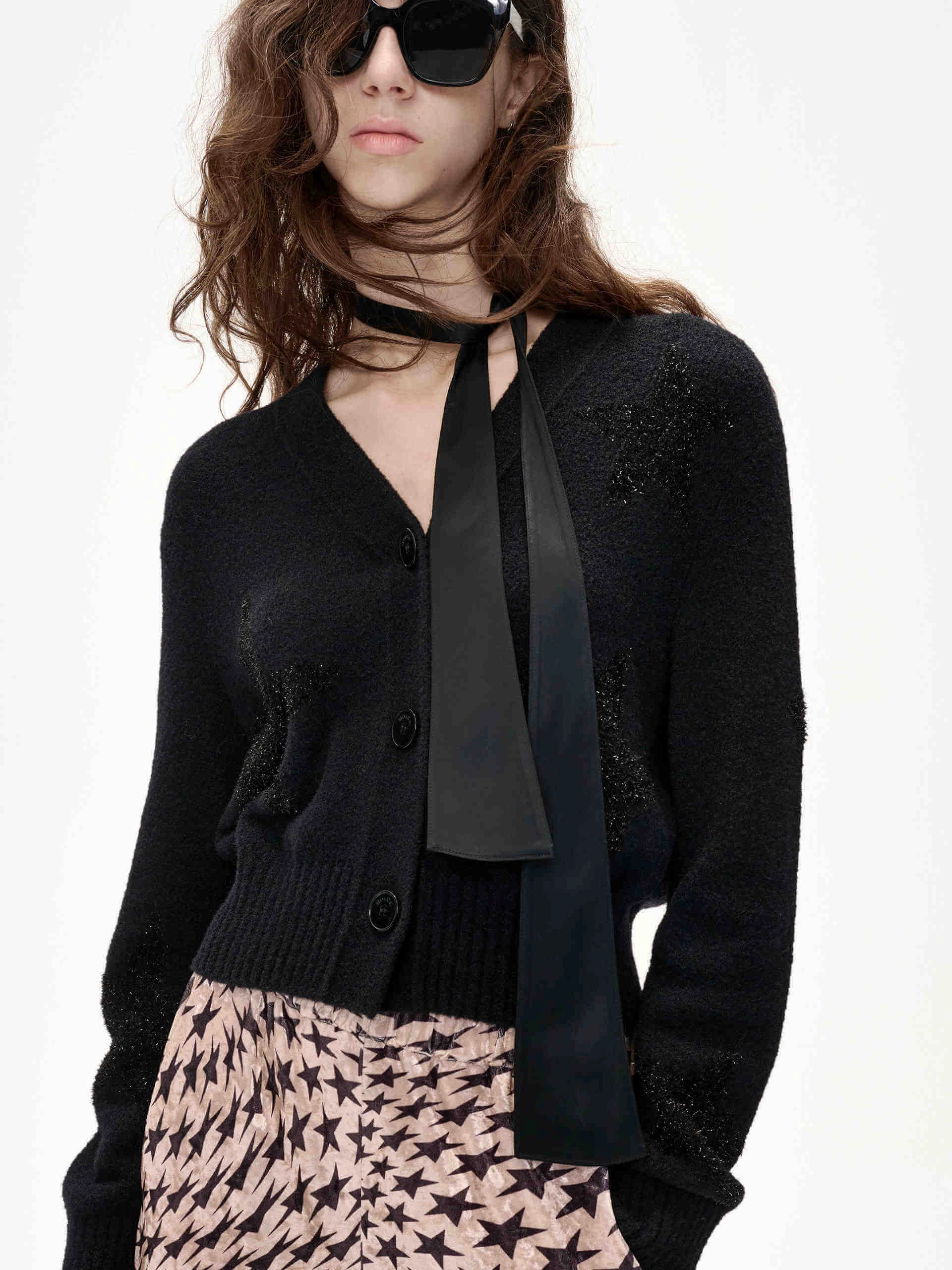 Convertible Sleeve Adaptation Star Pattern Knitted Cardigan