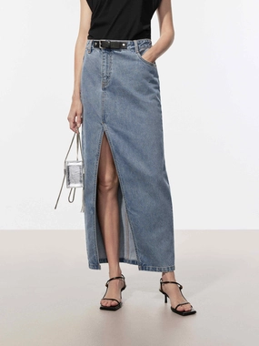 Weekend Wear Non Binding Cuffs Front Buckle Denim Skirt