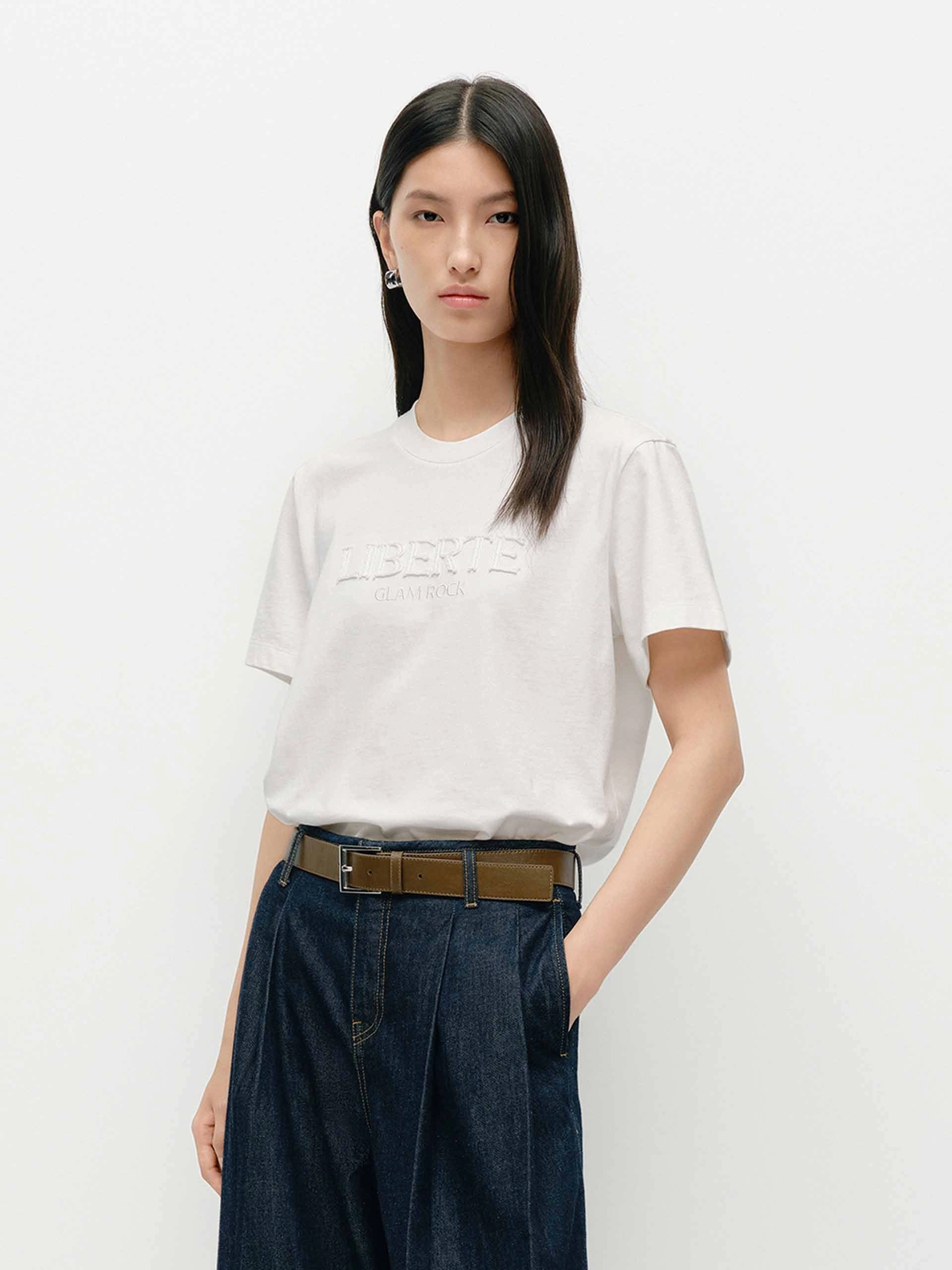 Front Letter Cotton T-shirt Animal Print