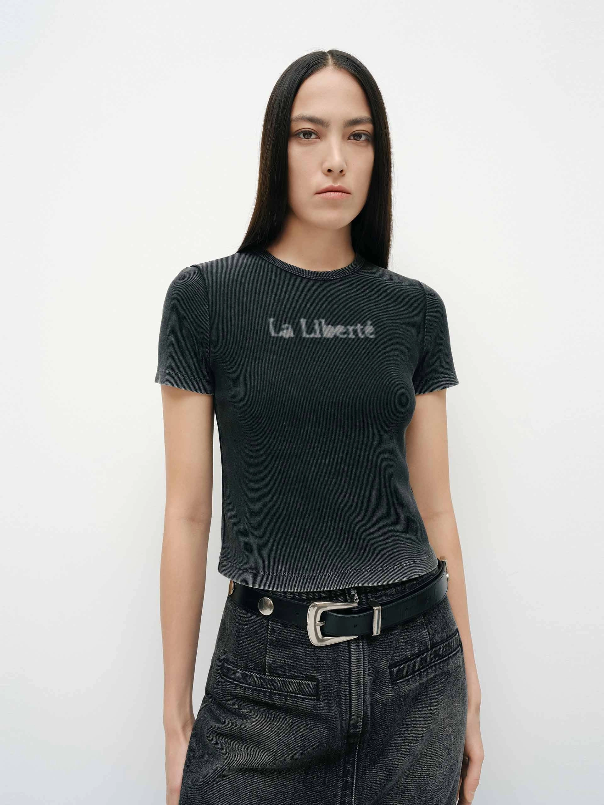 Front Letter Cropped T-shirt SeamlessSidePanels
