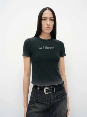 Front Letter Cropped T-shirt SeamlessSidePanels