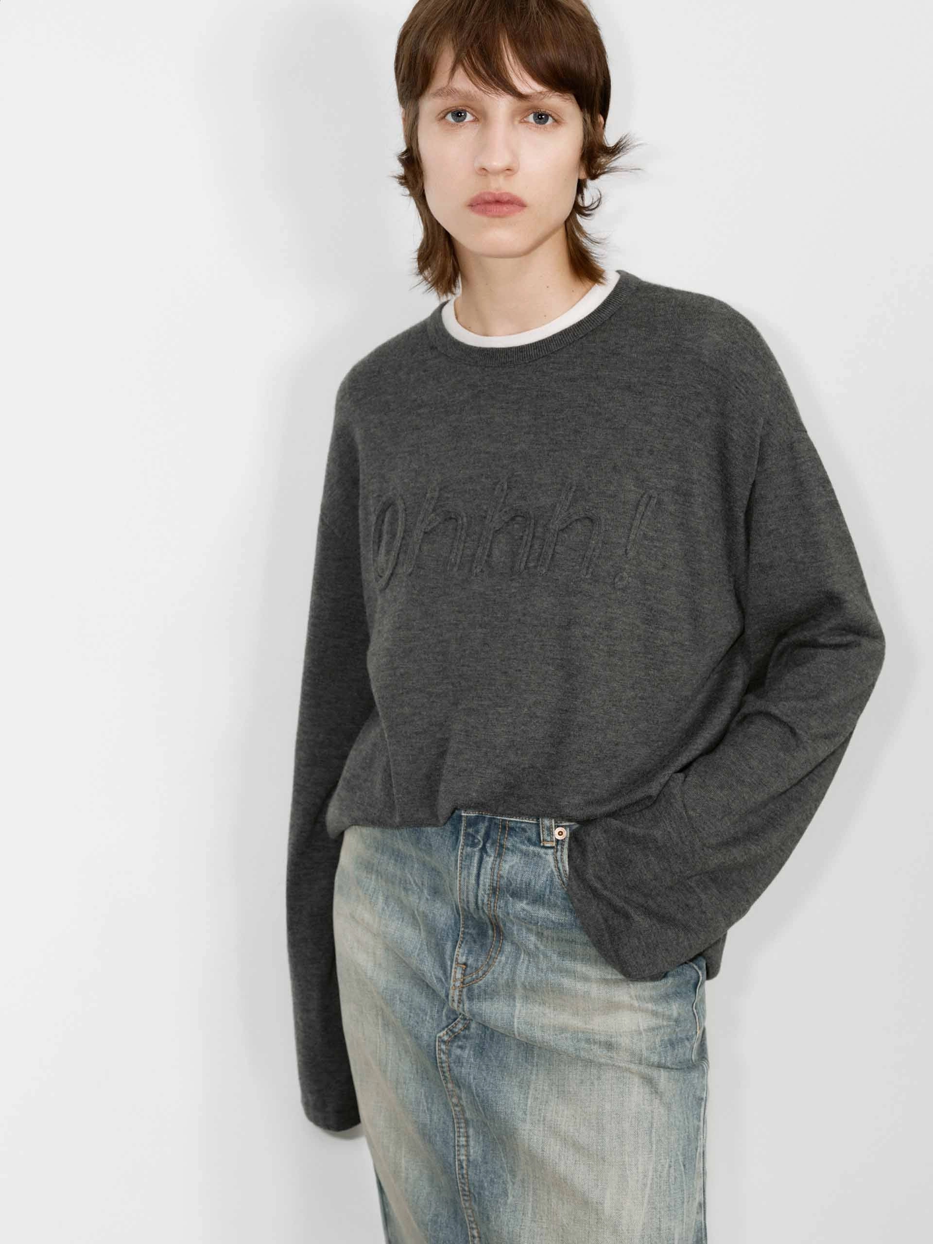 EcoFriendlyBlend Front Letter Striped Sweater