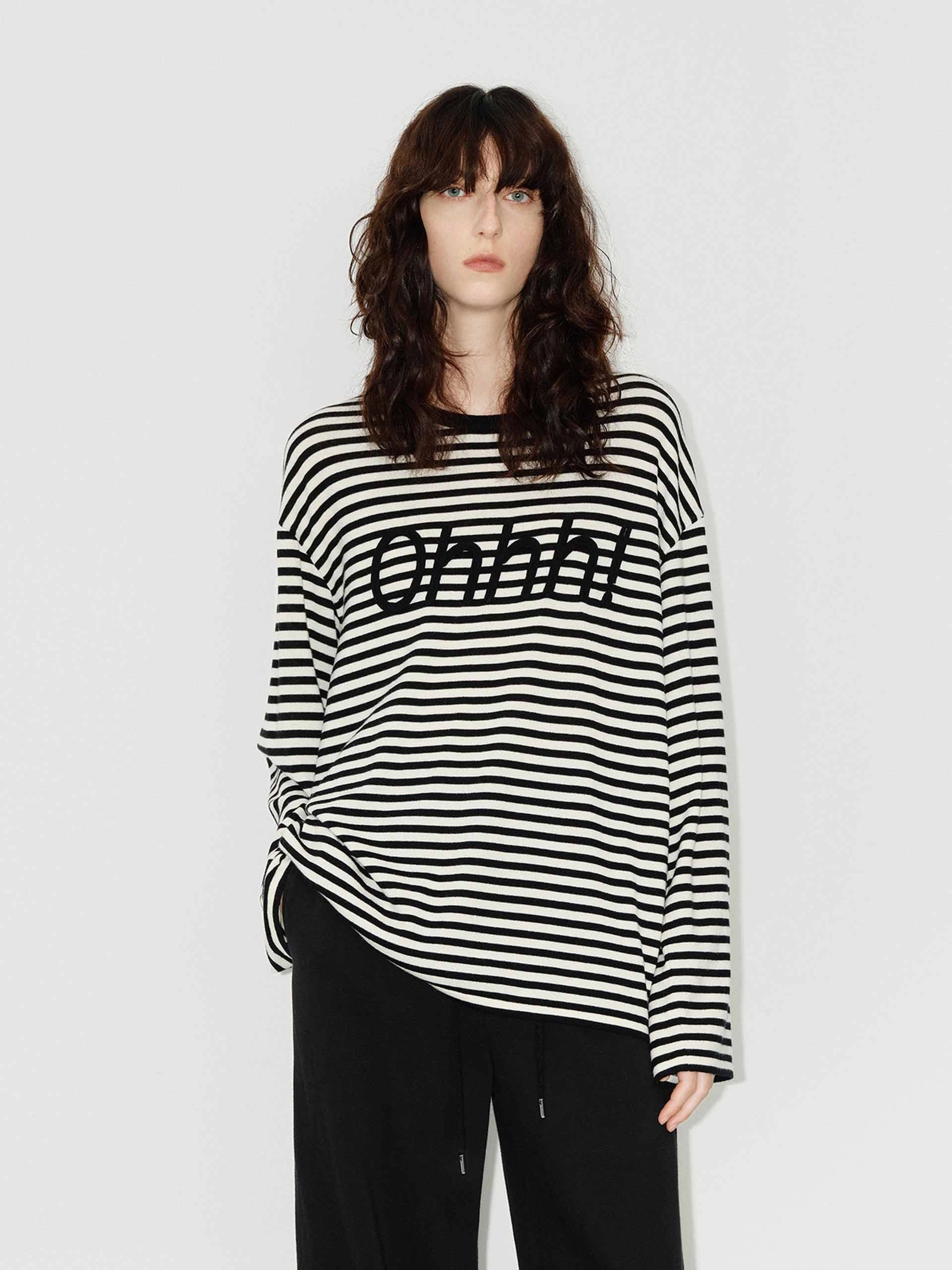 Front Letter Striped Sweater AllDayComfortFit Athletic Wear