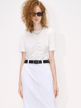 Collared Non Shrink Material Front Pleated Cotton T-shirt