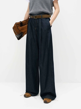 Cool Day Look Front Pleated Straight Jeans