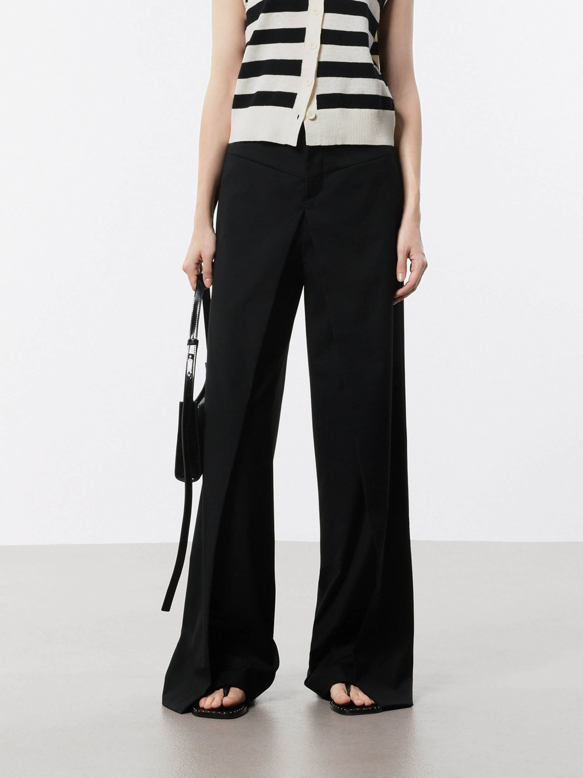 Laser Cut Edges Front Pleated Straight Pants