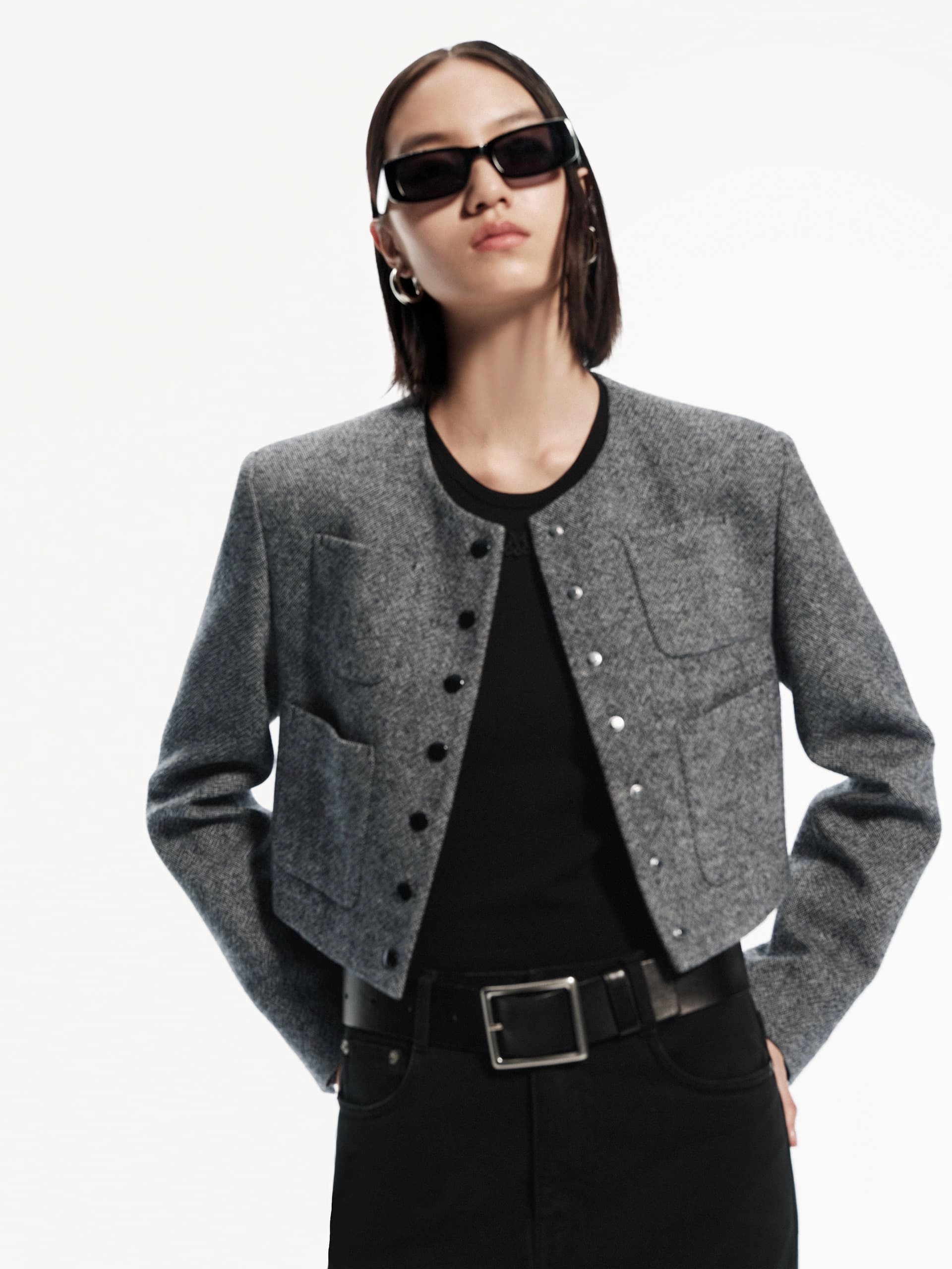 Easy Layering Mid Length Front Pocket Cropped Jacket